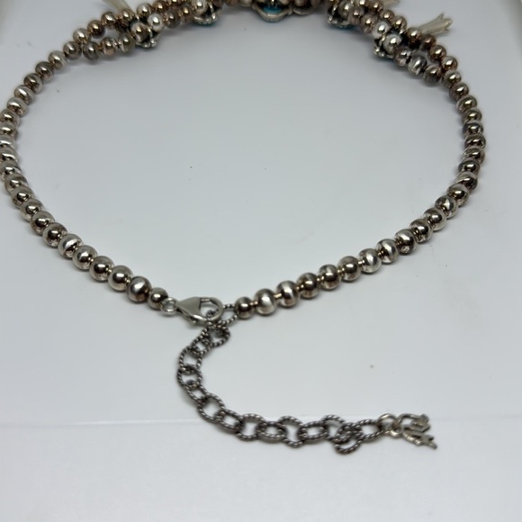 Sterling Silver Squash Blossom Necklace with Turquoise, Signed AW - Picture 5 of 13